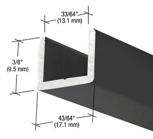 CRL Matte Black Frameless Shower Door Aluminum Regular U-Channel for 1/2