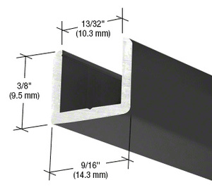 CRL Matte Black Frameless Shower Door Aluminum Regular U-Channel for 3/8